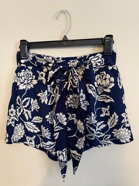Blue Floral Belted Shorts
